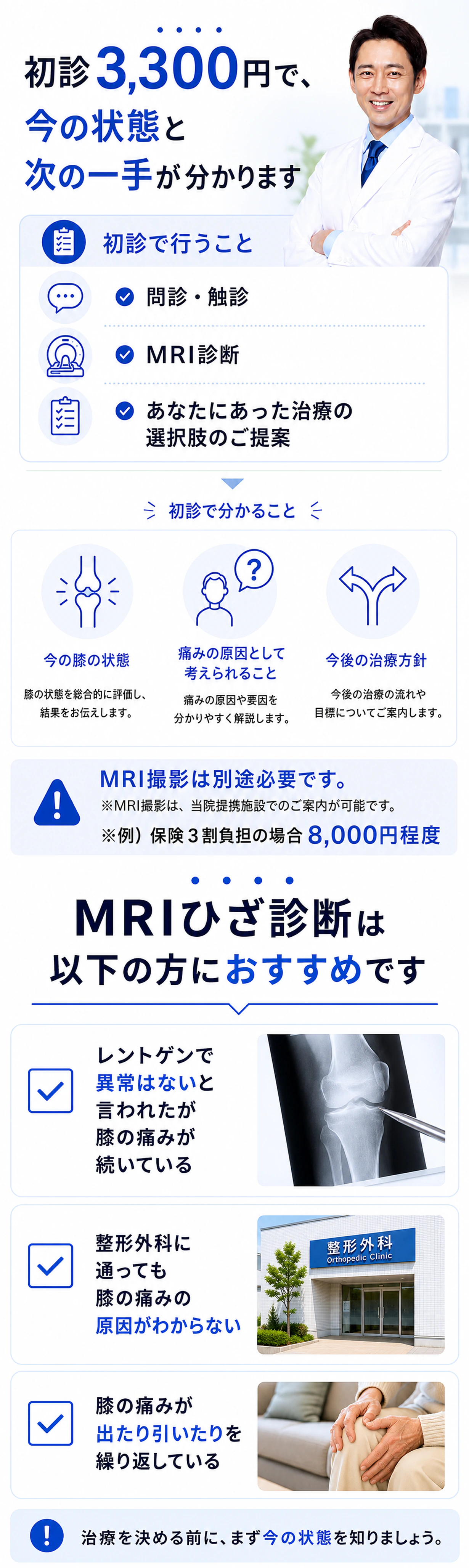 ヒアルロン酸で変化が少なかった膝痛の症例と予約から初診までの流れ